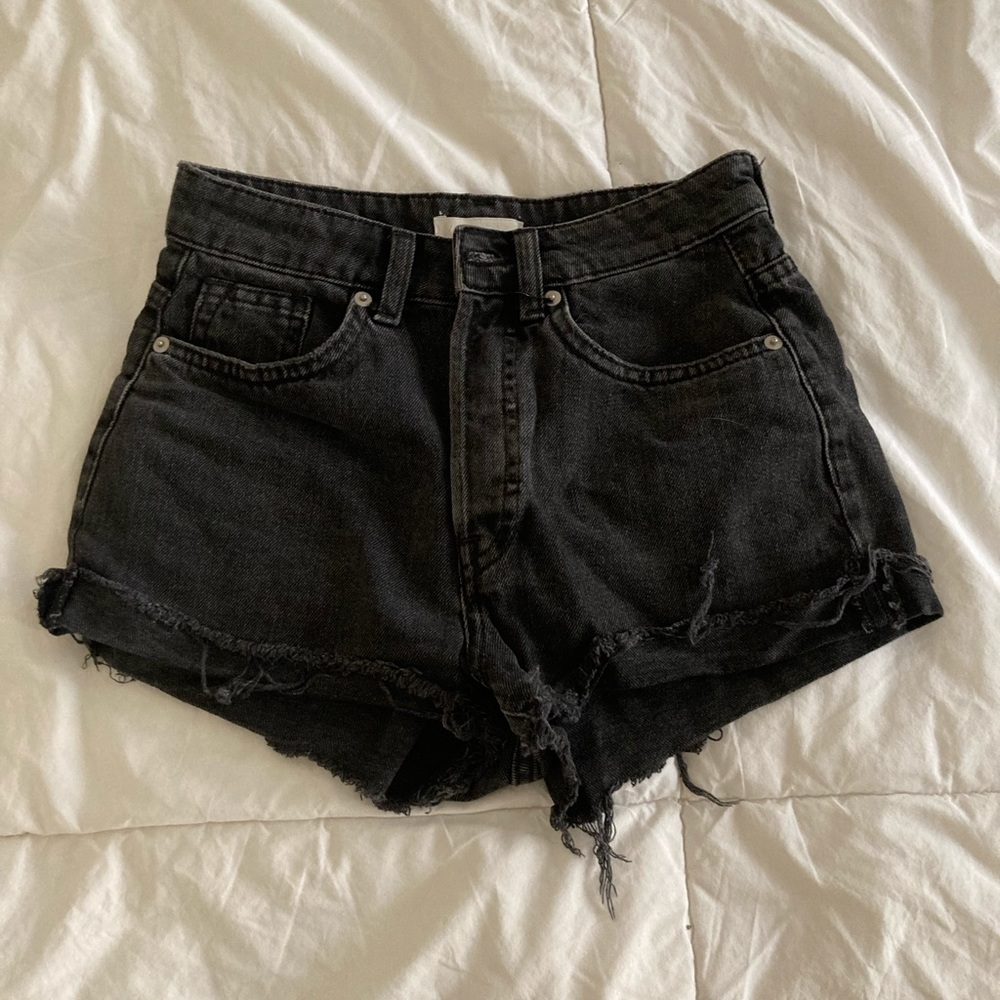 Black denim high waisted shorts